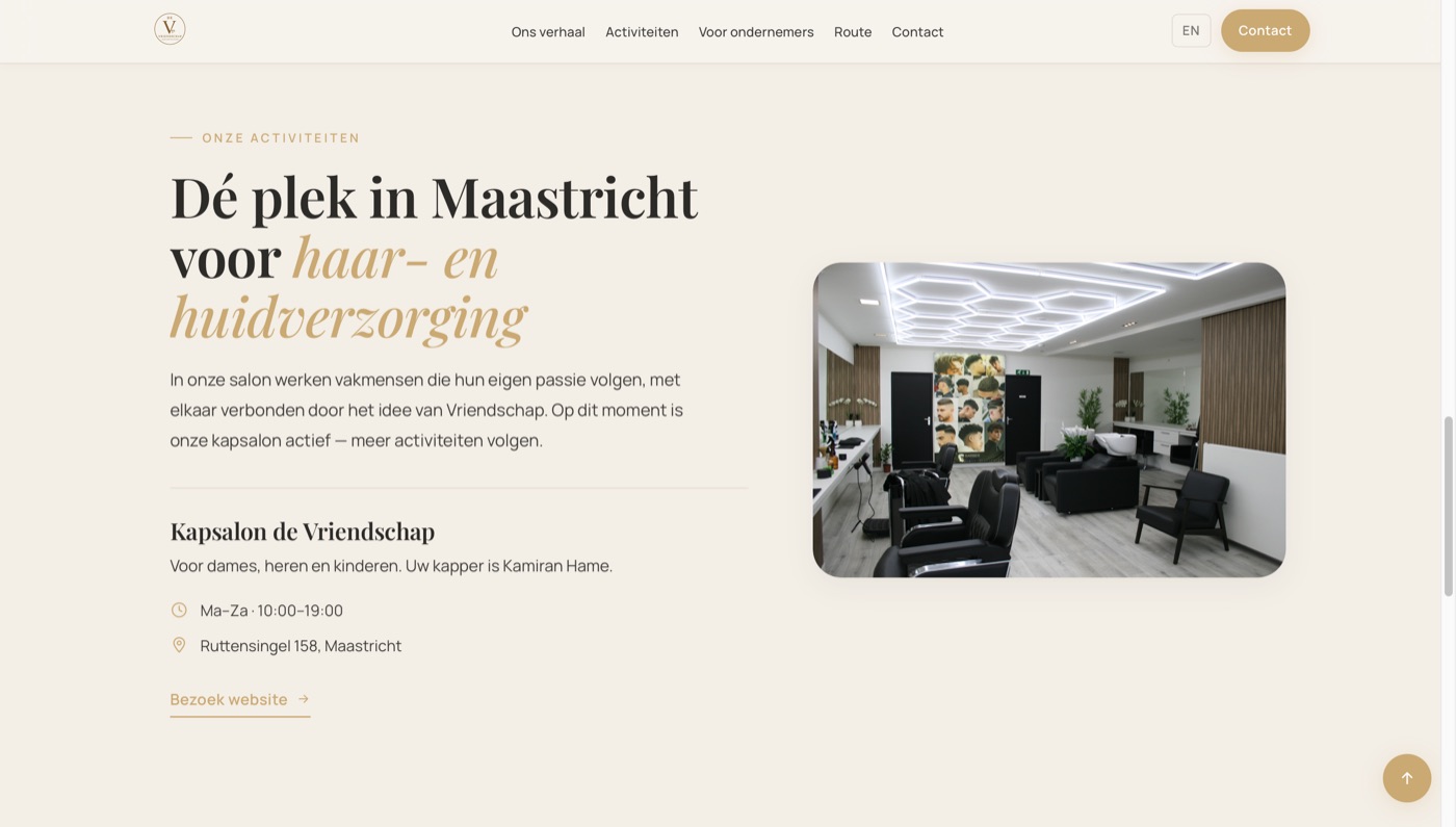 Screenshot van de website van de Vriendschap